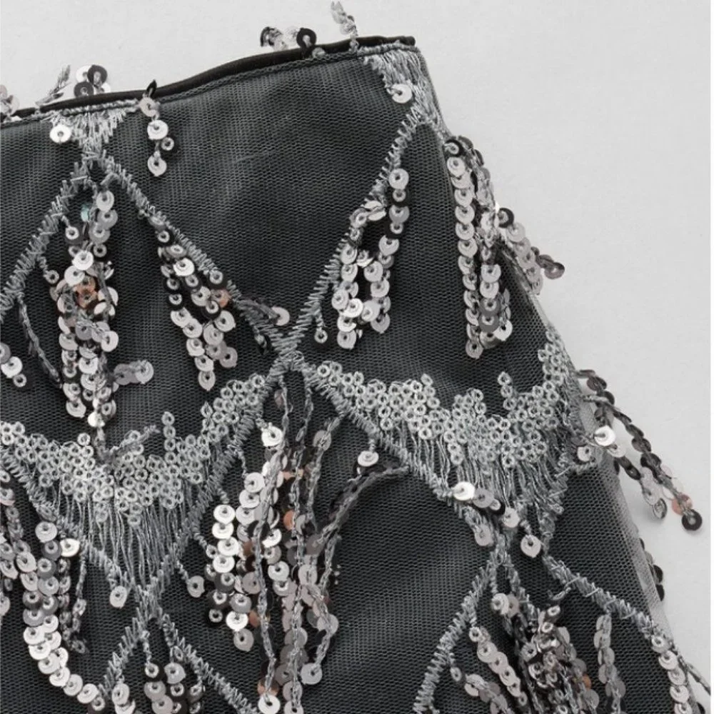 elegant party gray sequined fringe mini skirt - Picture 9 of 9